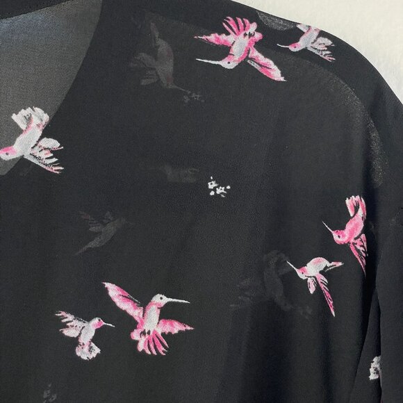 Torrid Womens Plus 3X Black Sheer Ruffle Front Hummingbird Tunic Top Blouse - Picture 8 of 8